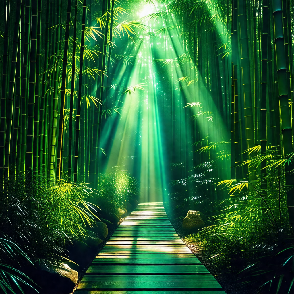 Serene forest scene with a pathway leading through the woods
