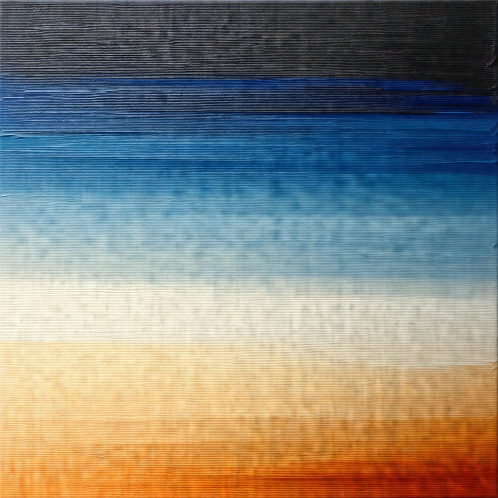 Painting of a sunset, featuring a beautiful orange sky