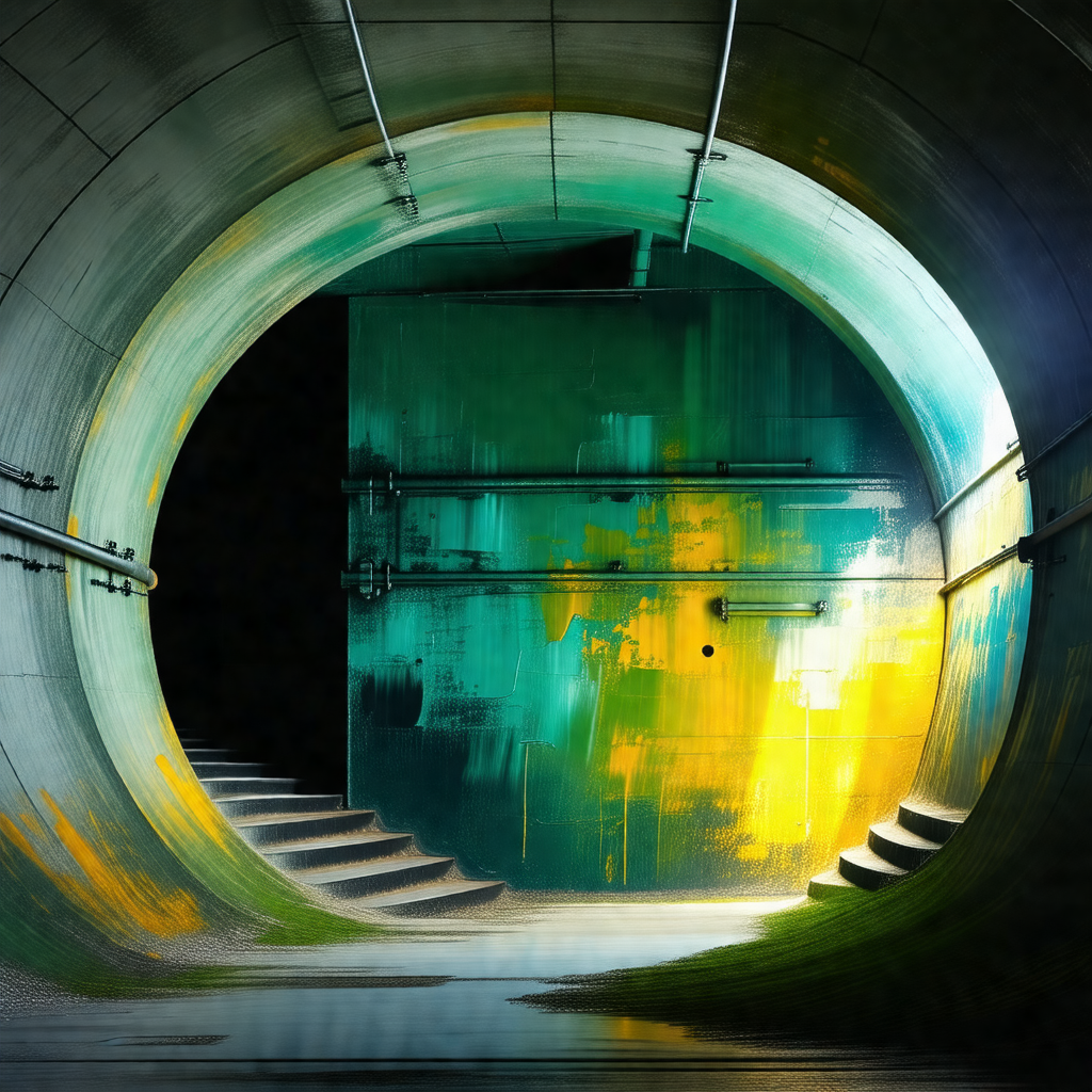 Tunnel with a green and yellow color scheme