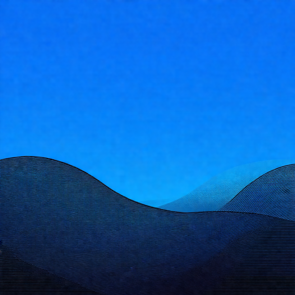 Blue and black painting of a mountain range
