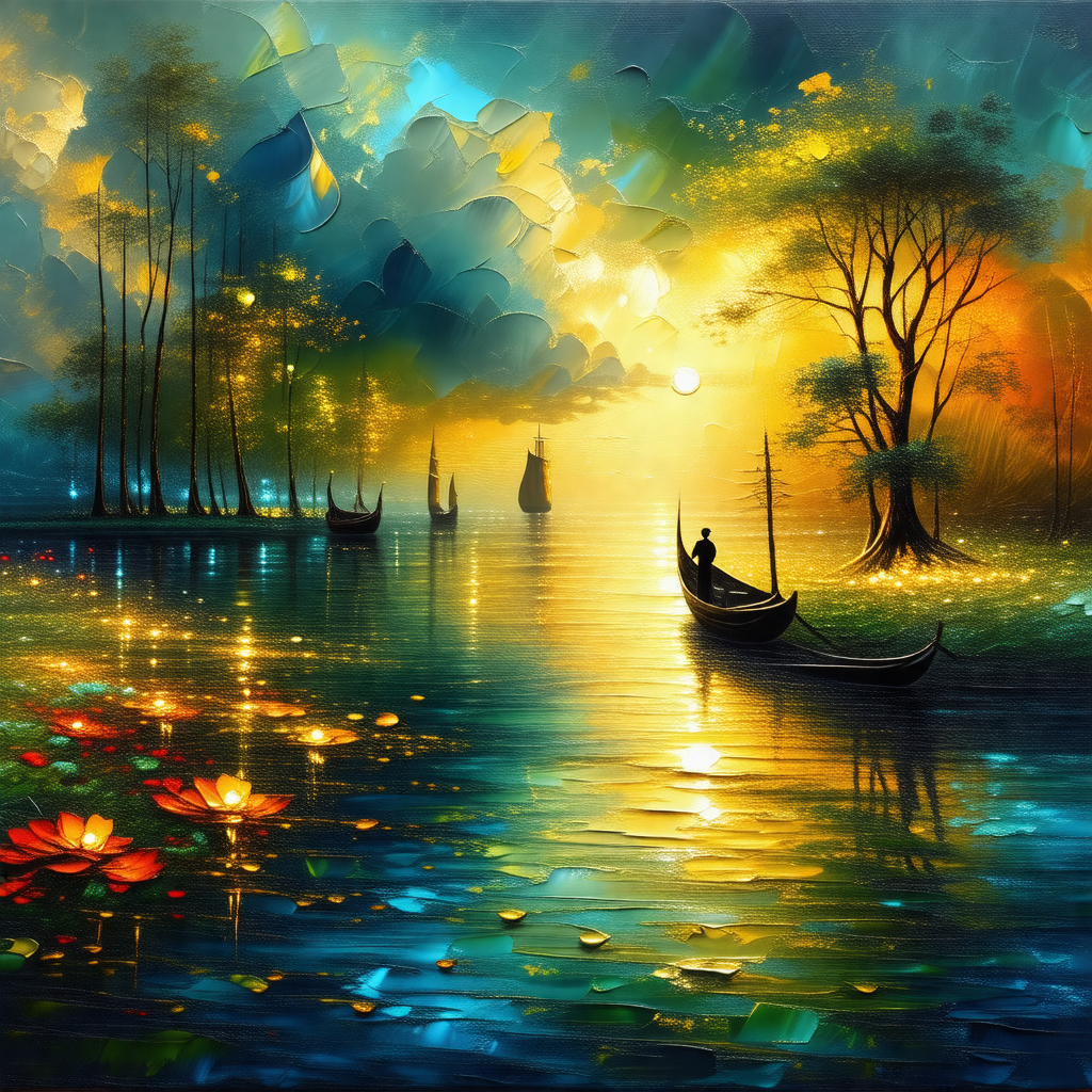Serene scene of a man paddling a boat on a river