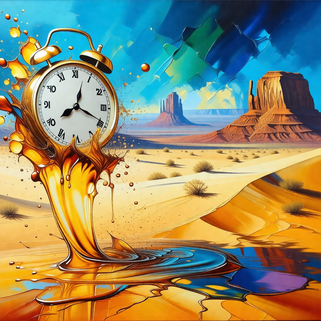 Large clock with a white face, placed in a desert-like se...