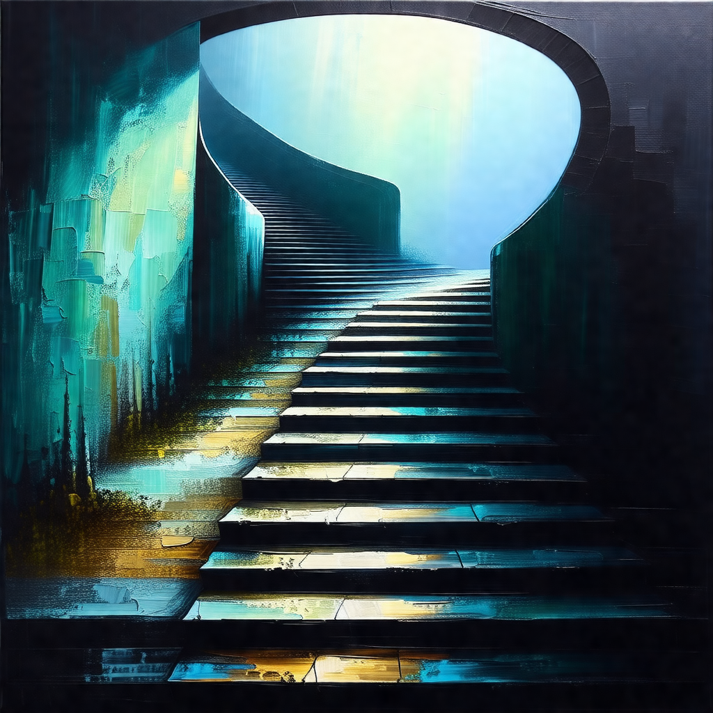 Staircase with a blue and yellow color scheme
