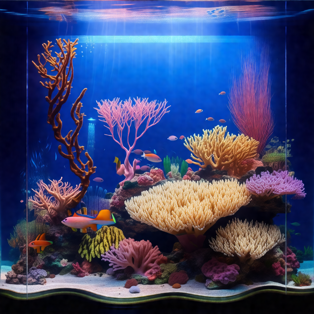 Beautifully decorated aquarium filled with a variety of c...