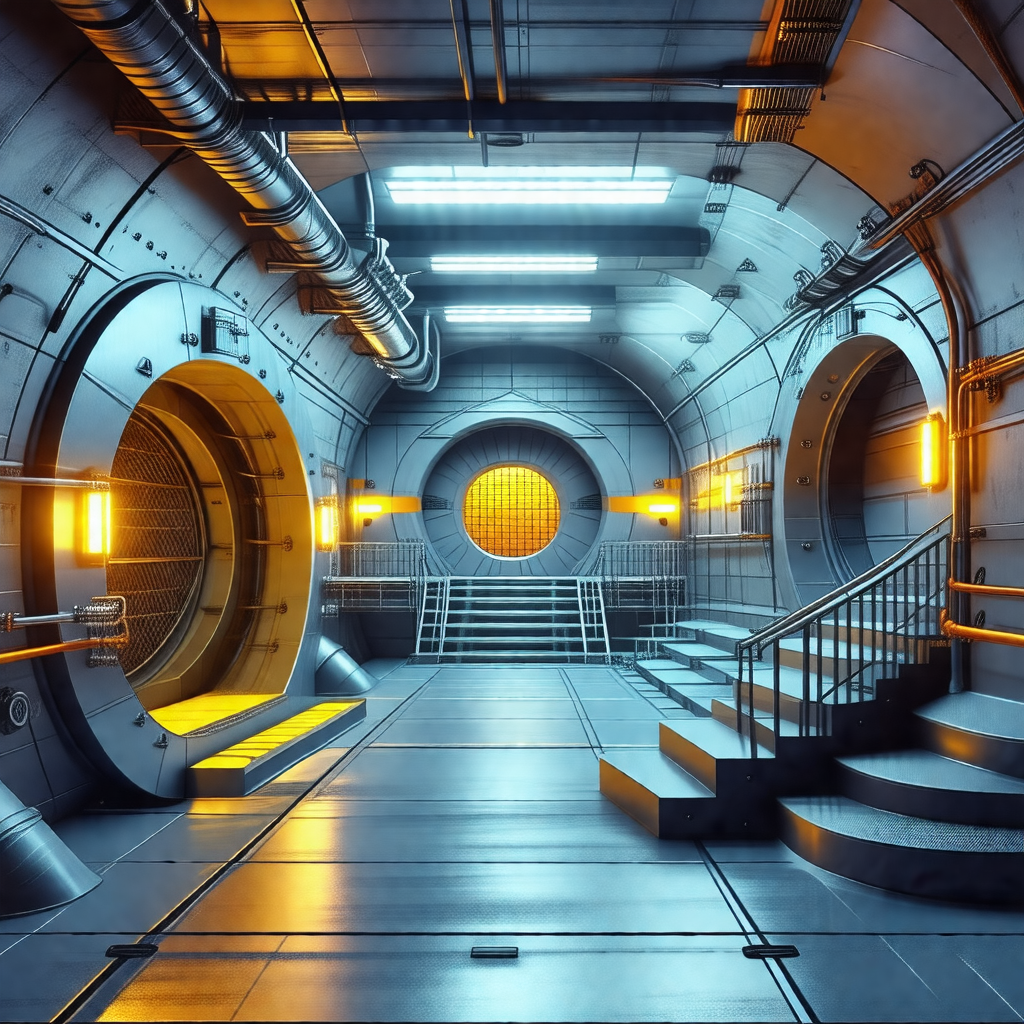 Computer-generated (cgi) rendering of a large, dark tunne...