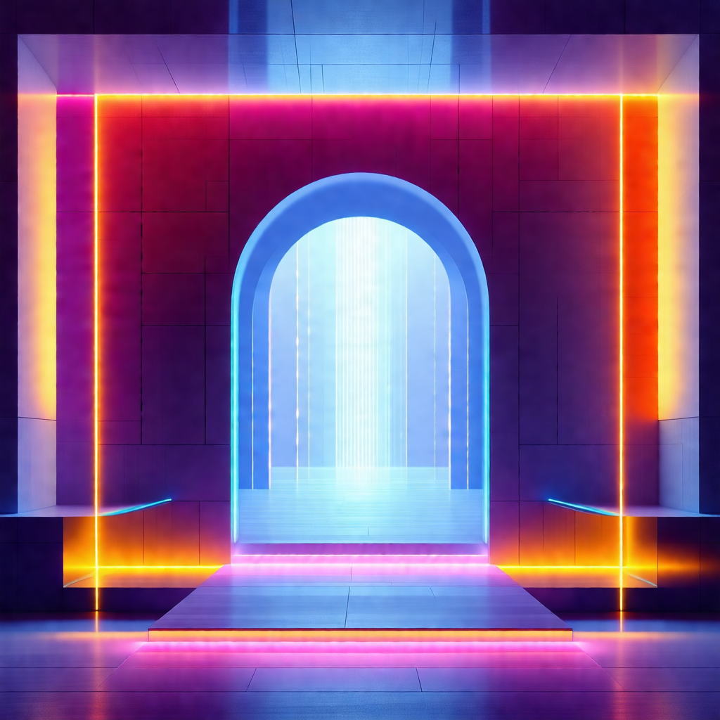 Large, open doorway with a blue archway