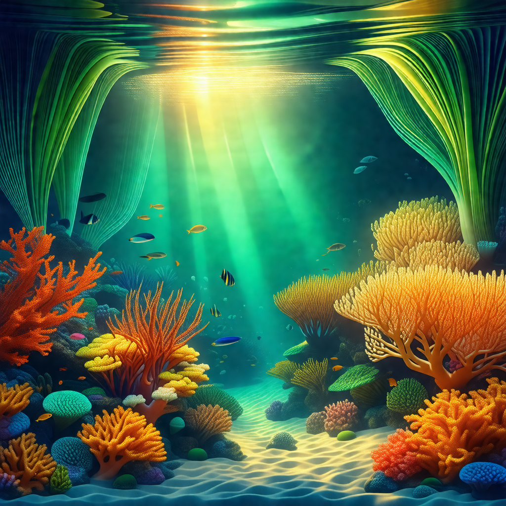 Vibrant underwater scene with a variety of colorful coral...