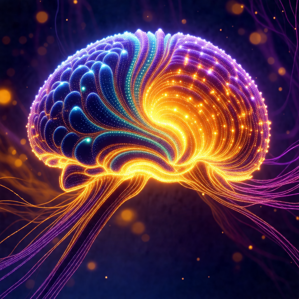 Close-up of a human brain, with a purple background