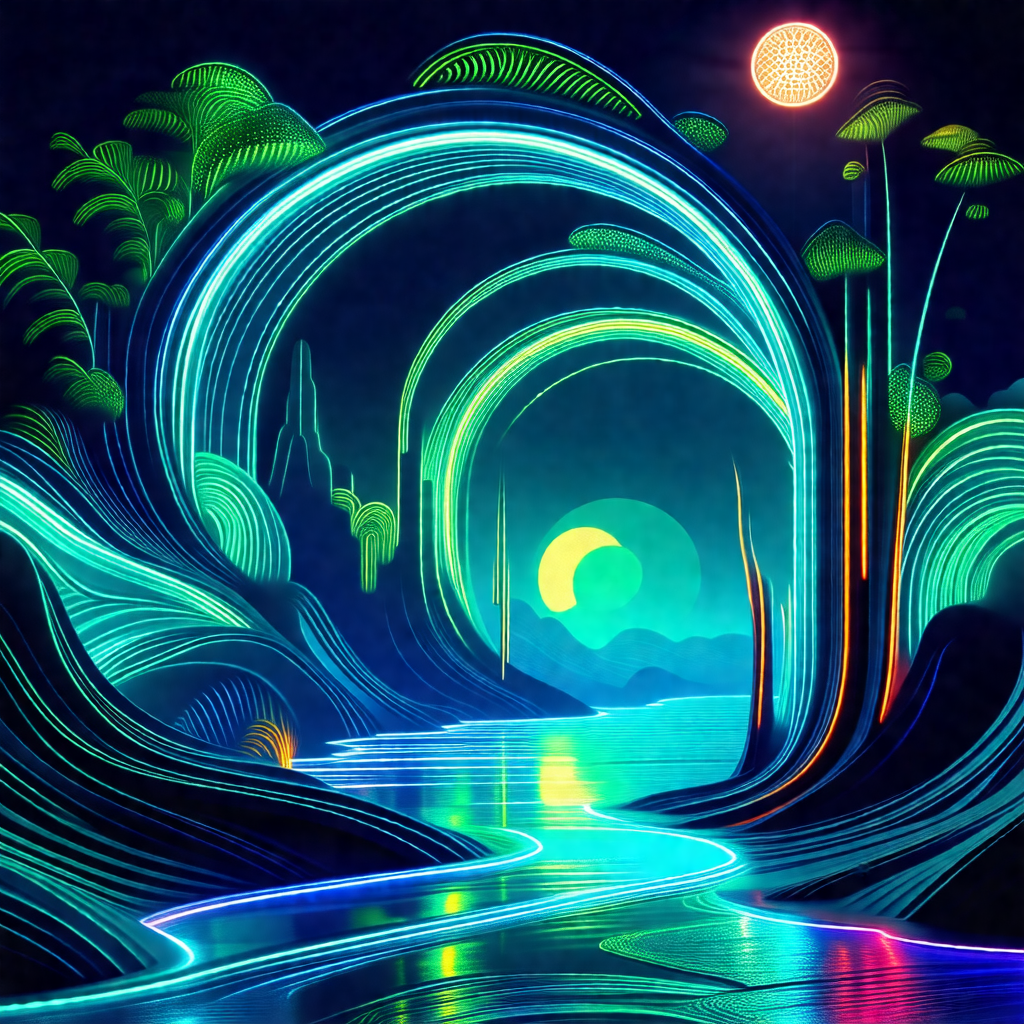Colorful and vibrant painting of a river flowing through ...