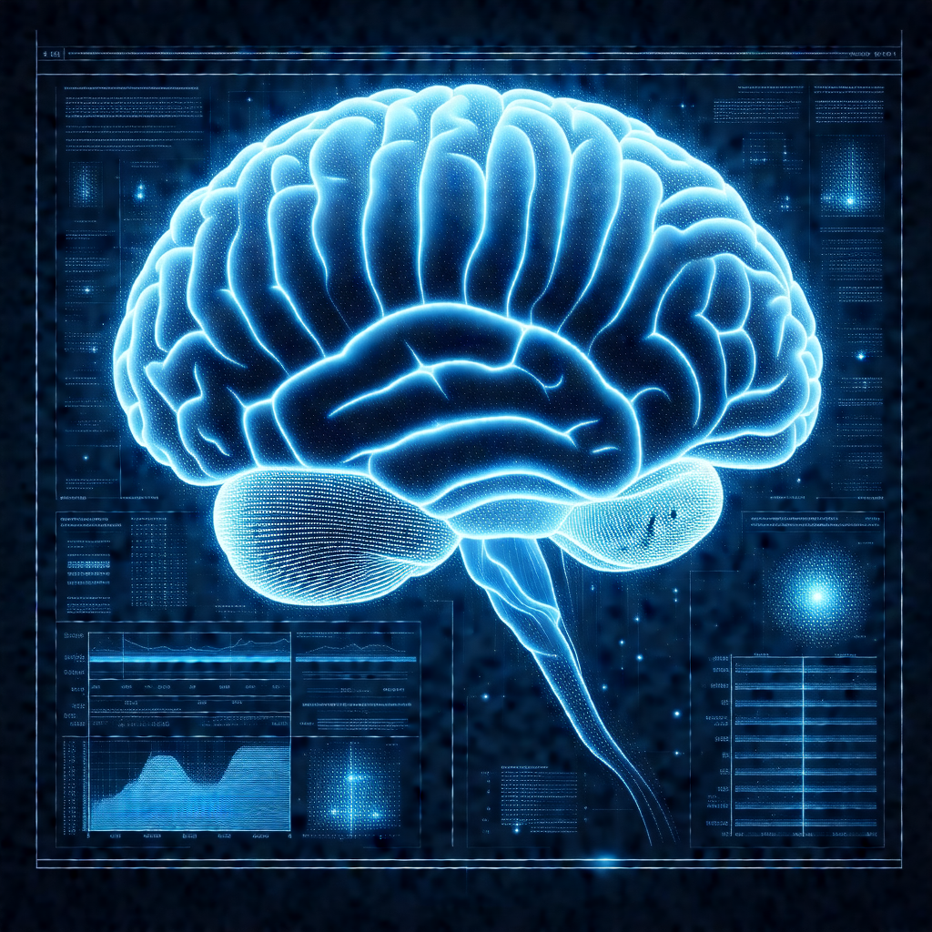 Close-up of a human brain, with a blue background