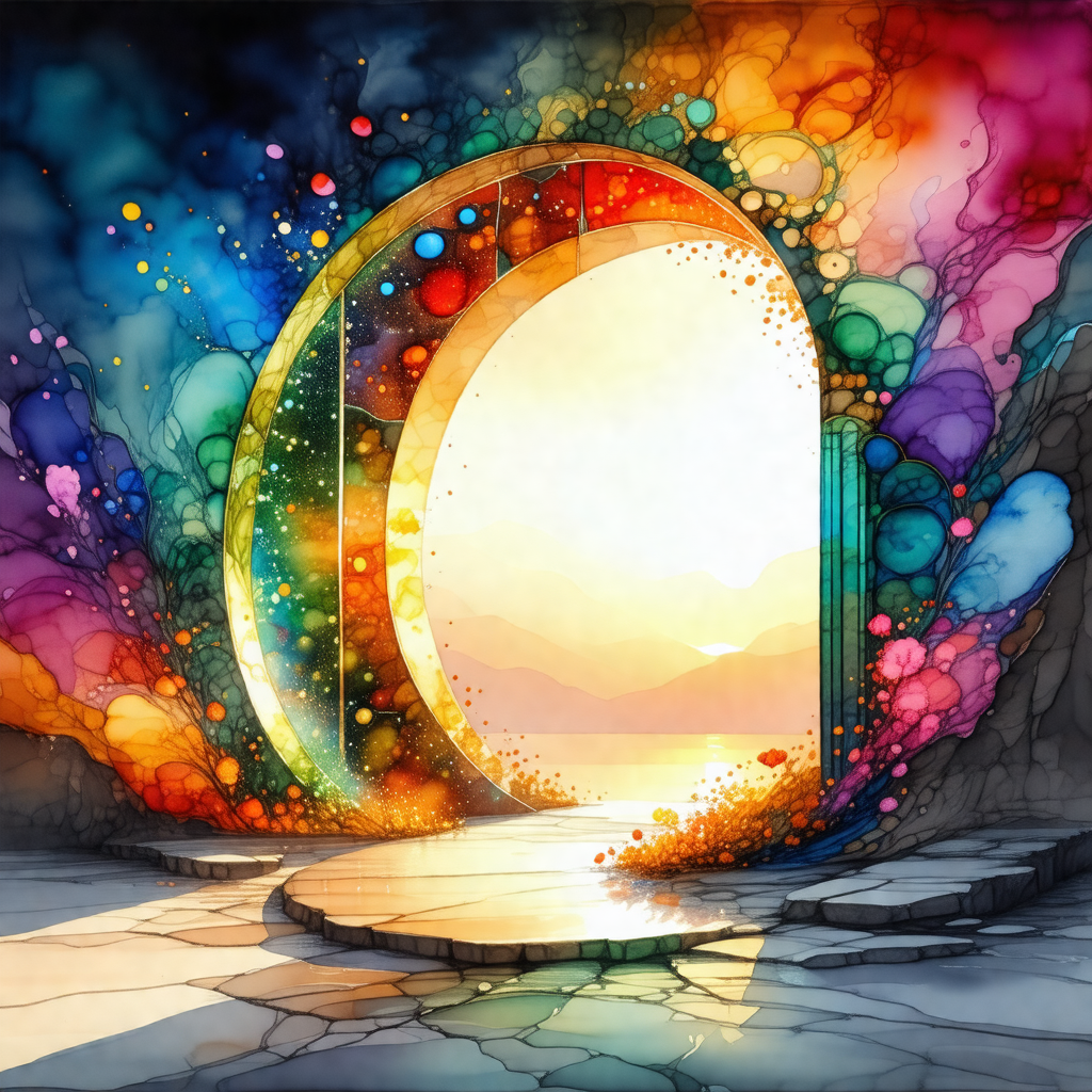 Colorful, rainbow-colored doorway that leads to a brightl...