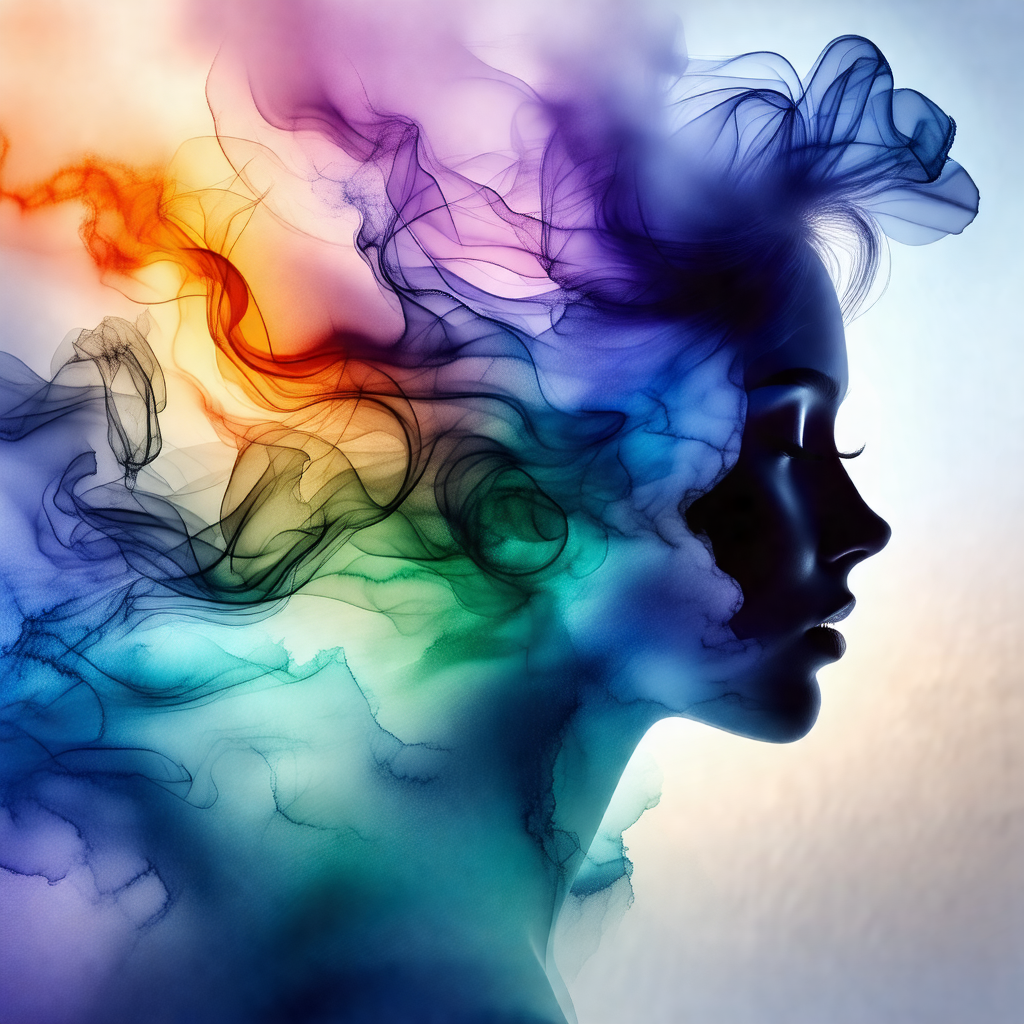 Woman with a smoky, purple haze surrounding her head