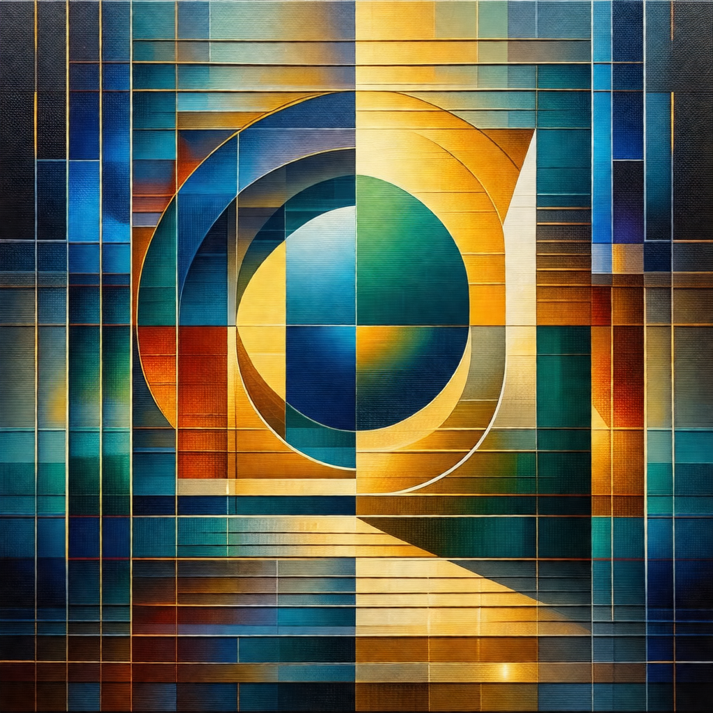 Painting of a blue and yellow circle, which is the main f...