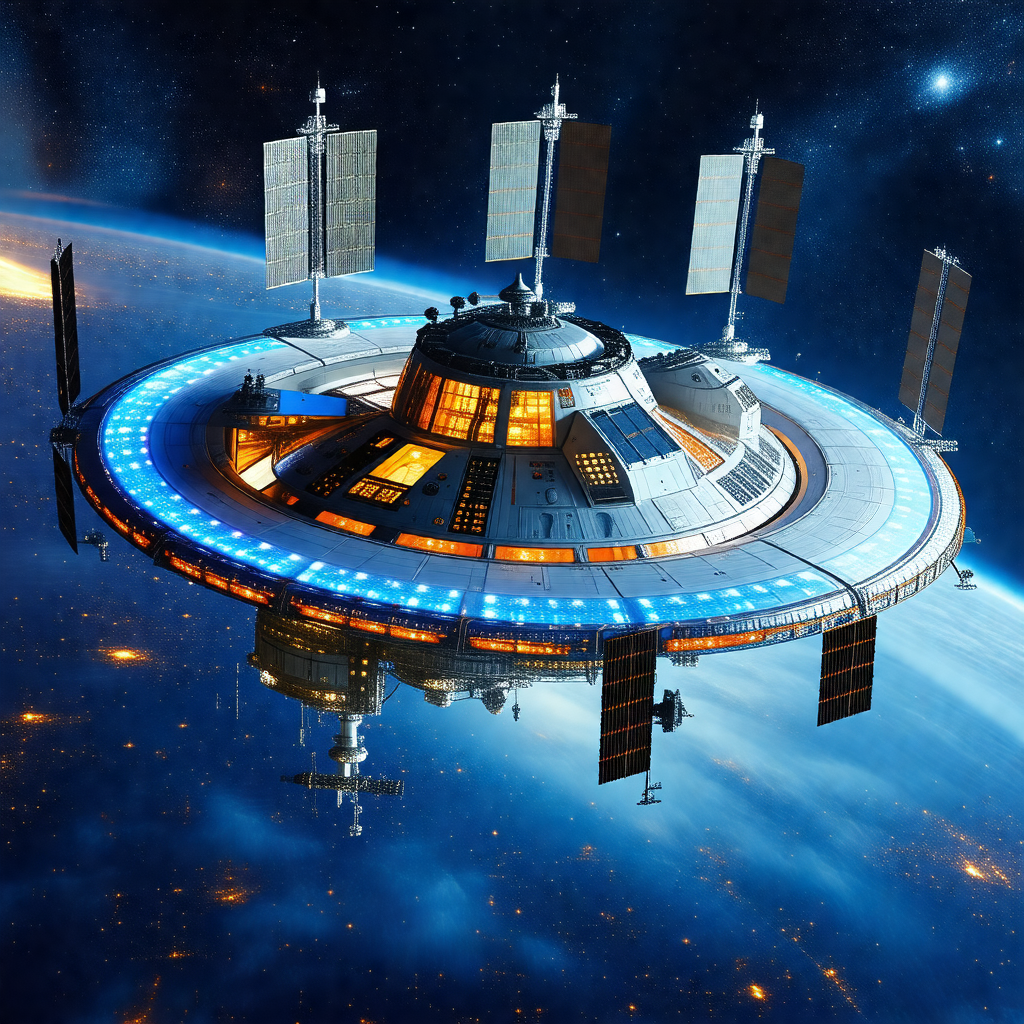 Large, futuristic spacecraft with a dome-shaped structure...