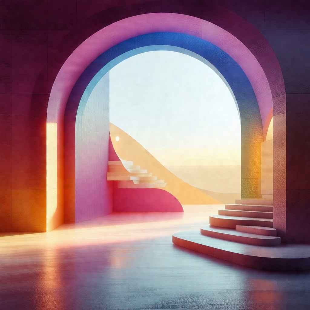Large, colorful archway with a staircase leading up to it