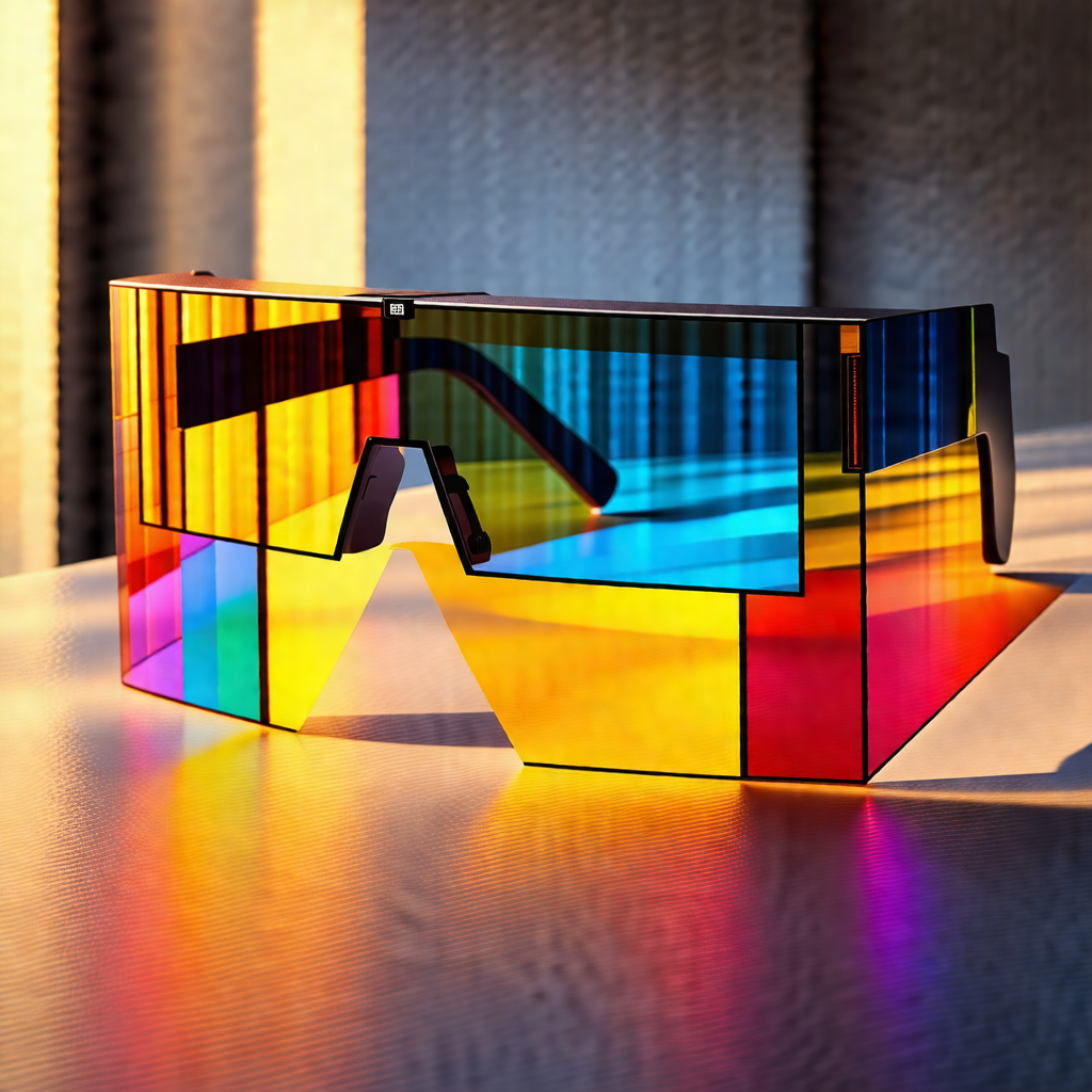 Pair of colorful glasses, with a rainbow-colored pattern,...