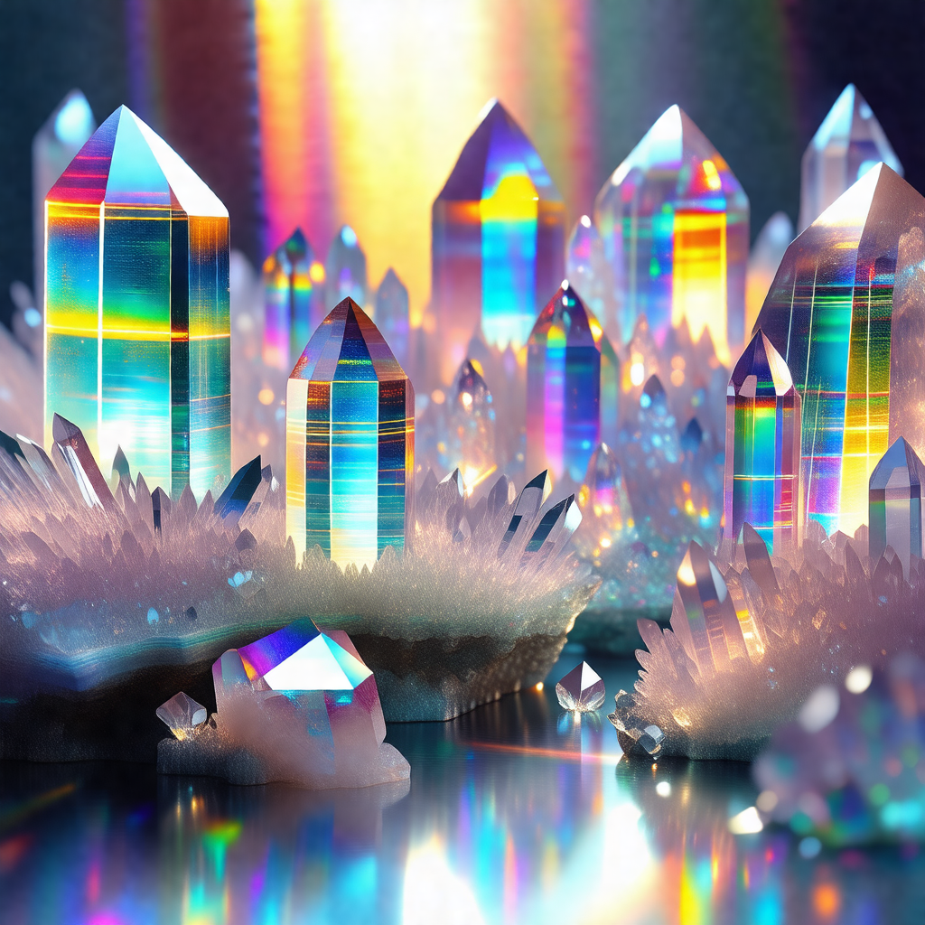 Vibrant and colorful scene with a group of crystals and gems