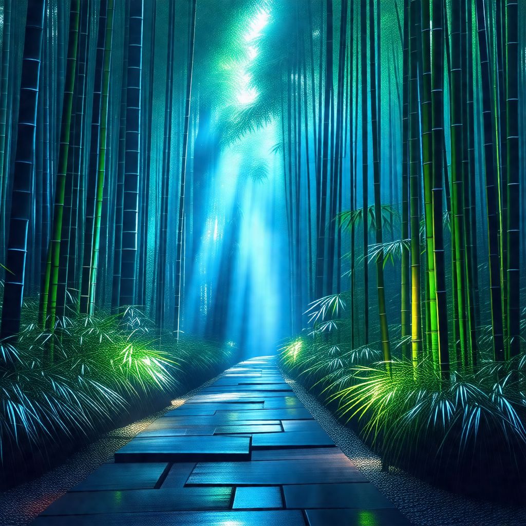Serene forest scene with a pathway leading through the woods