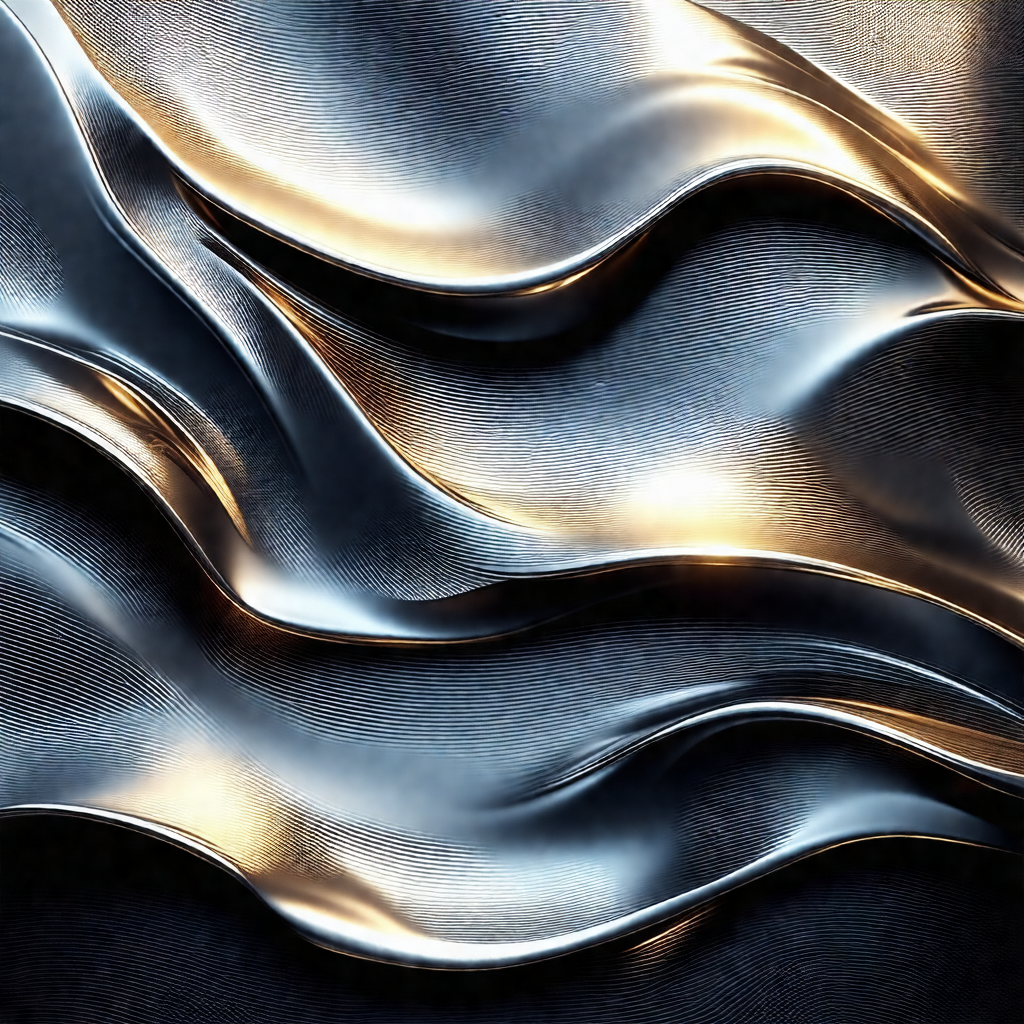 Large, shiny metal sculpture that resembles a wave