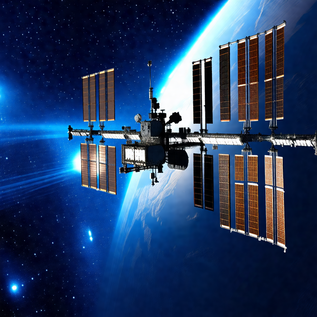 Space shuttle docked at a space station