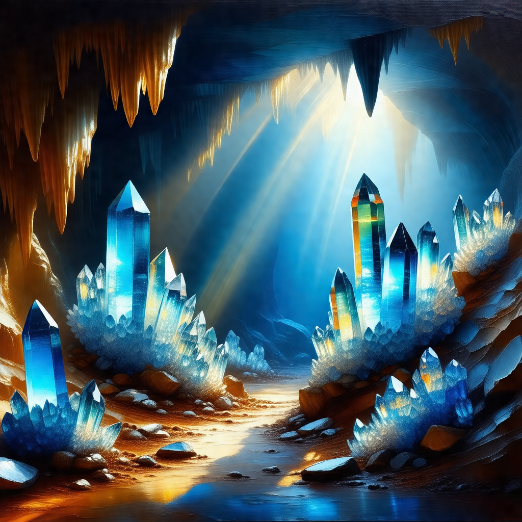 Cave with a blue light illuminating the area