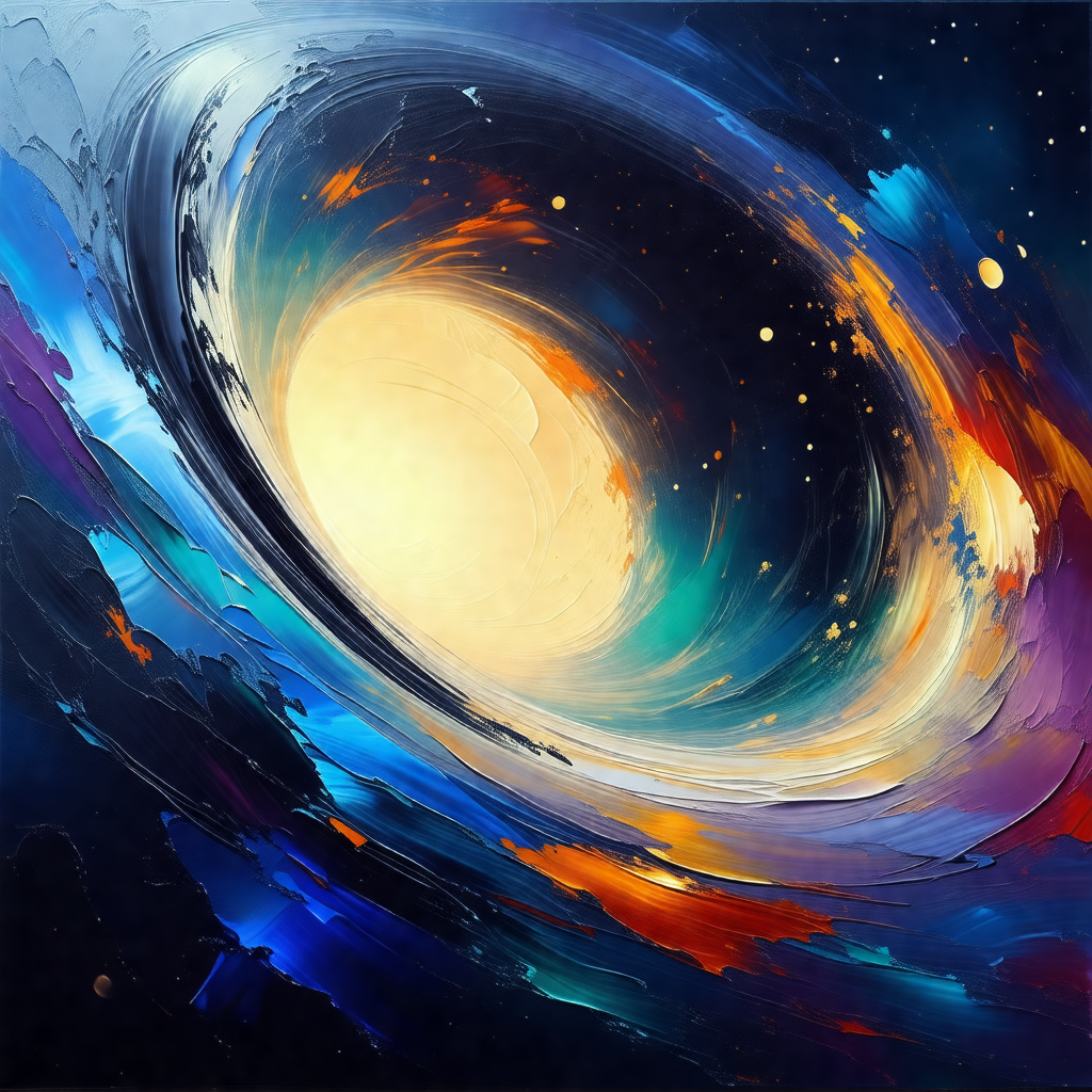 Painting of a sunset, featuring a large, bright sun in th...