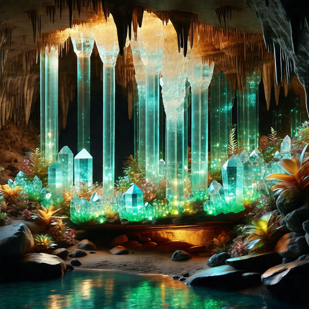 Cave with a beautiful and colorful light show
