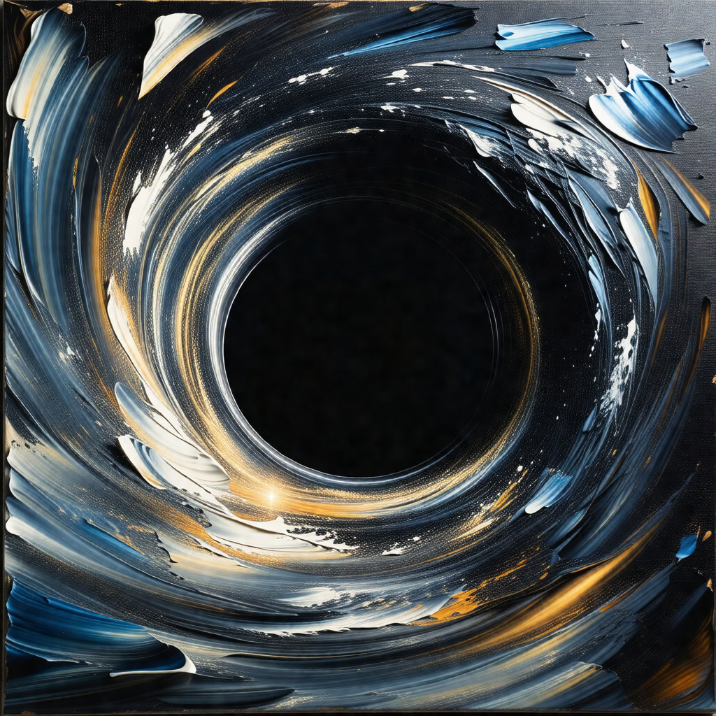 Painting of a black hole, with a swirling vortex of color...