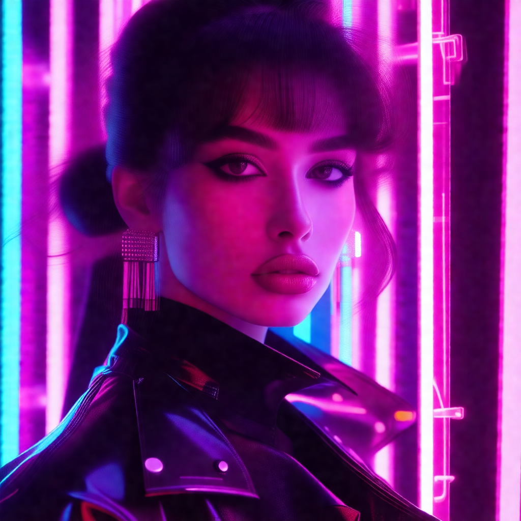 Woman wearing a black leather jacket and earrings