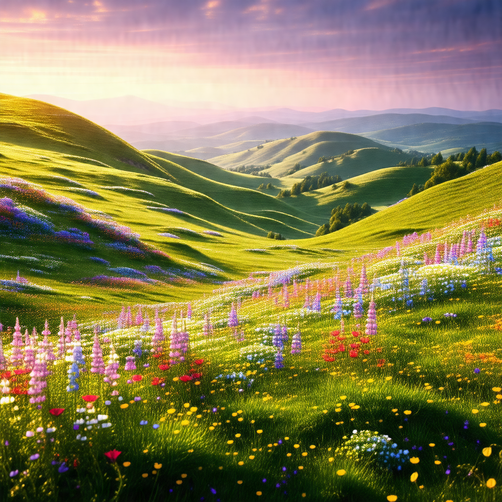 Beautiful, colorful field with a mountainous backdrop