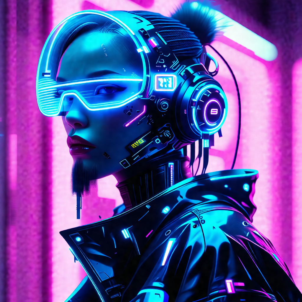 Woman wearing a futuristic outfit, including a black jack...