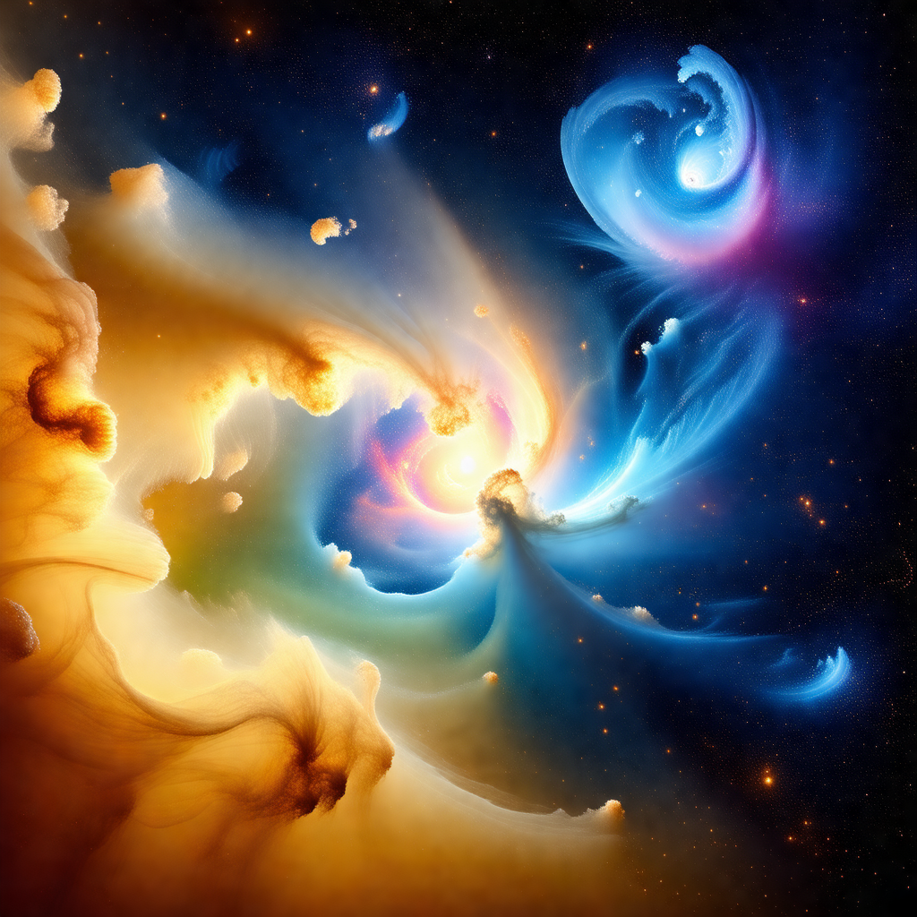 Vibrant and colorful painting of a galaxy, featuring a sw...
