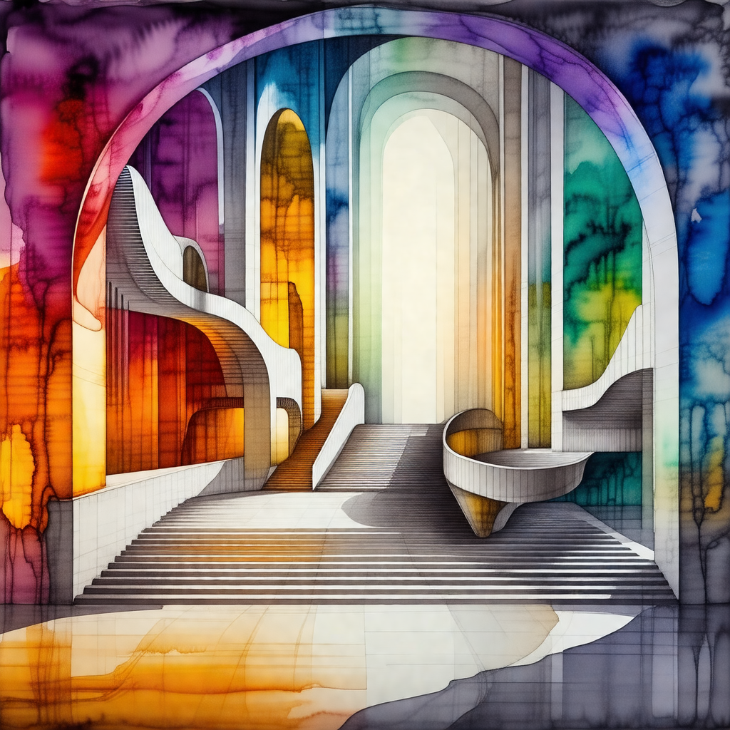 Painting of a staircase leading to a doorway