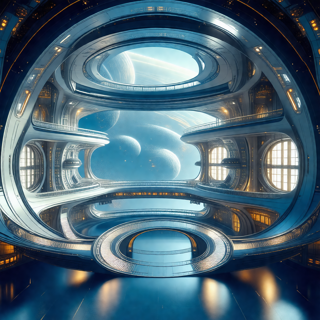 Futuristic, blue-toned, three-dimensional rendering of a ...