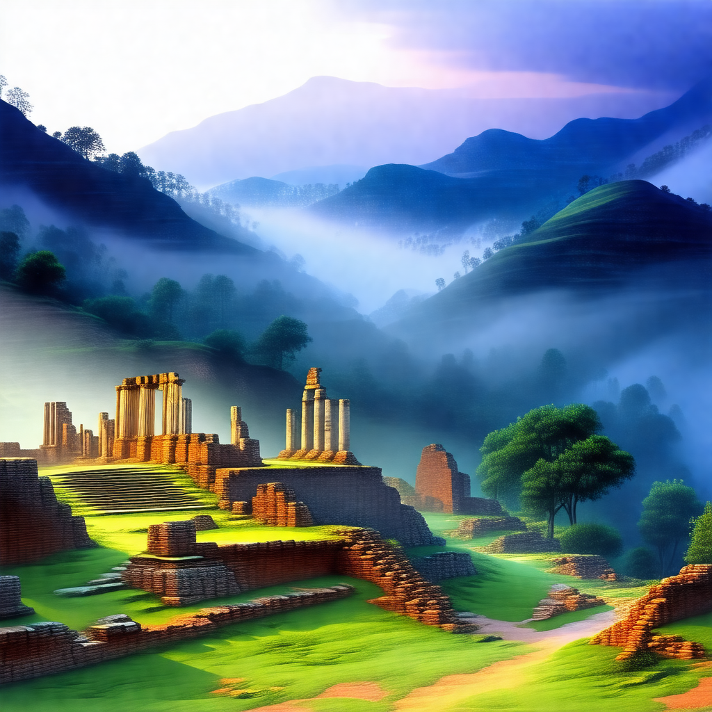 Beautiful landscape with a large stone structure, possibl...