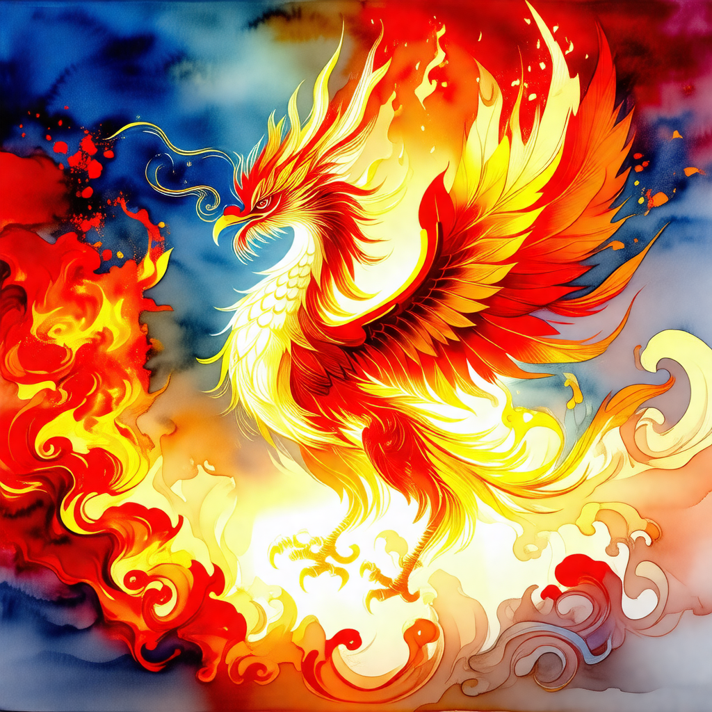 Large, colorful dragon with a fiery mane, standing in the...
