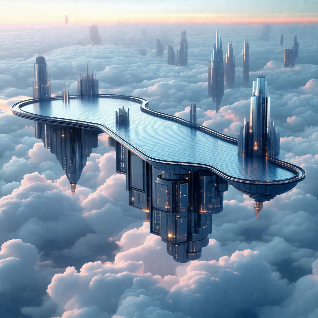 Futuristic city with a large, curved building that resemb...