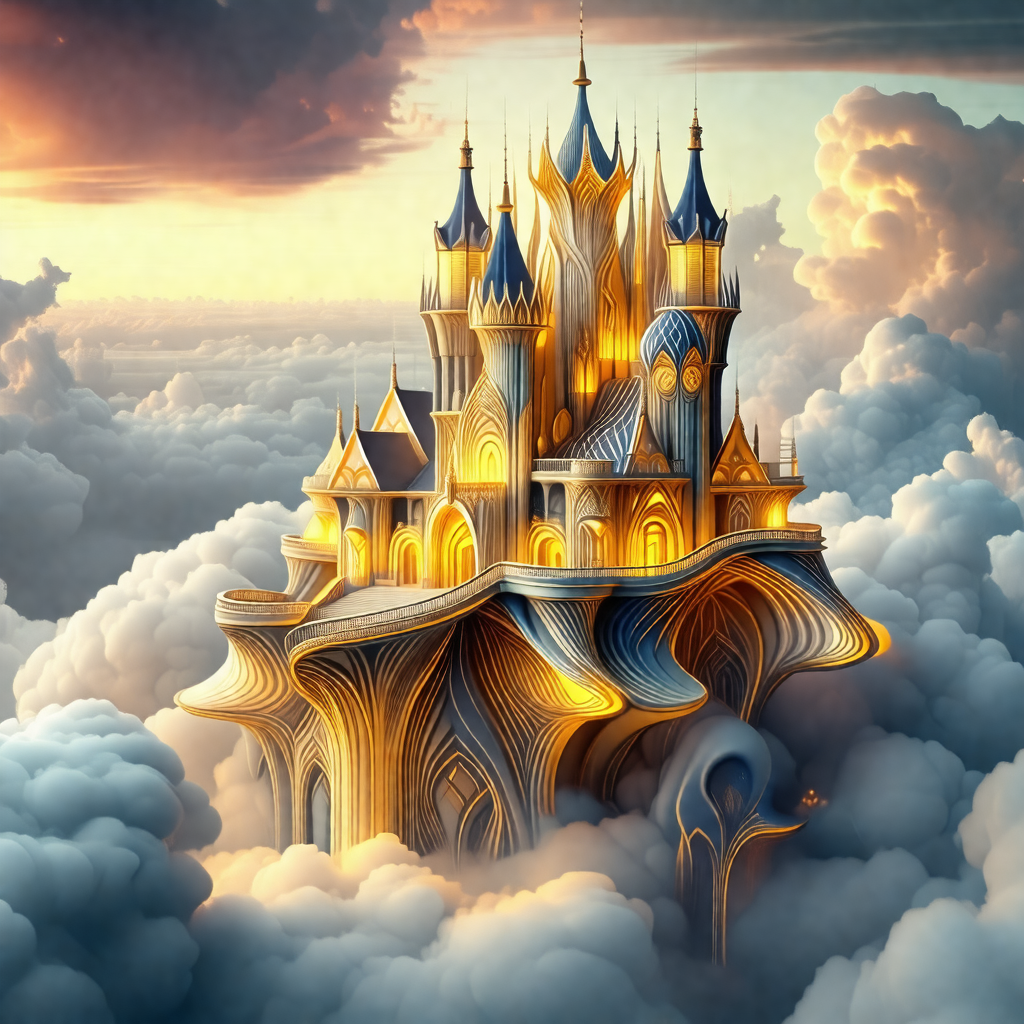 Beautifully designed castle floating high in the sky