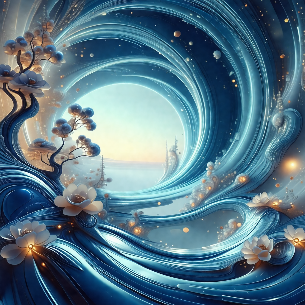 Surreal painting of a tree with a blue sky in the background