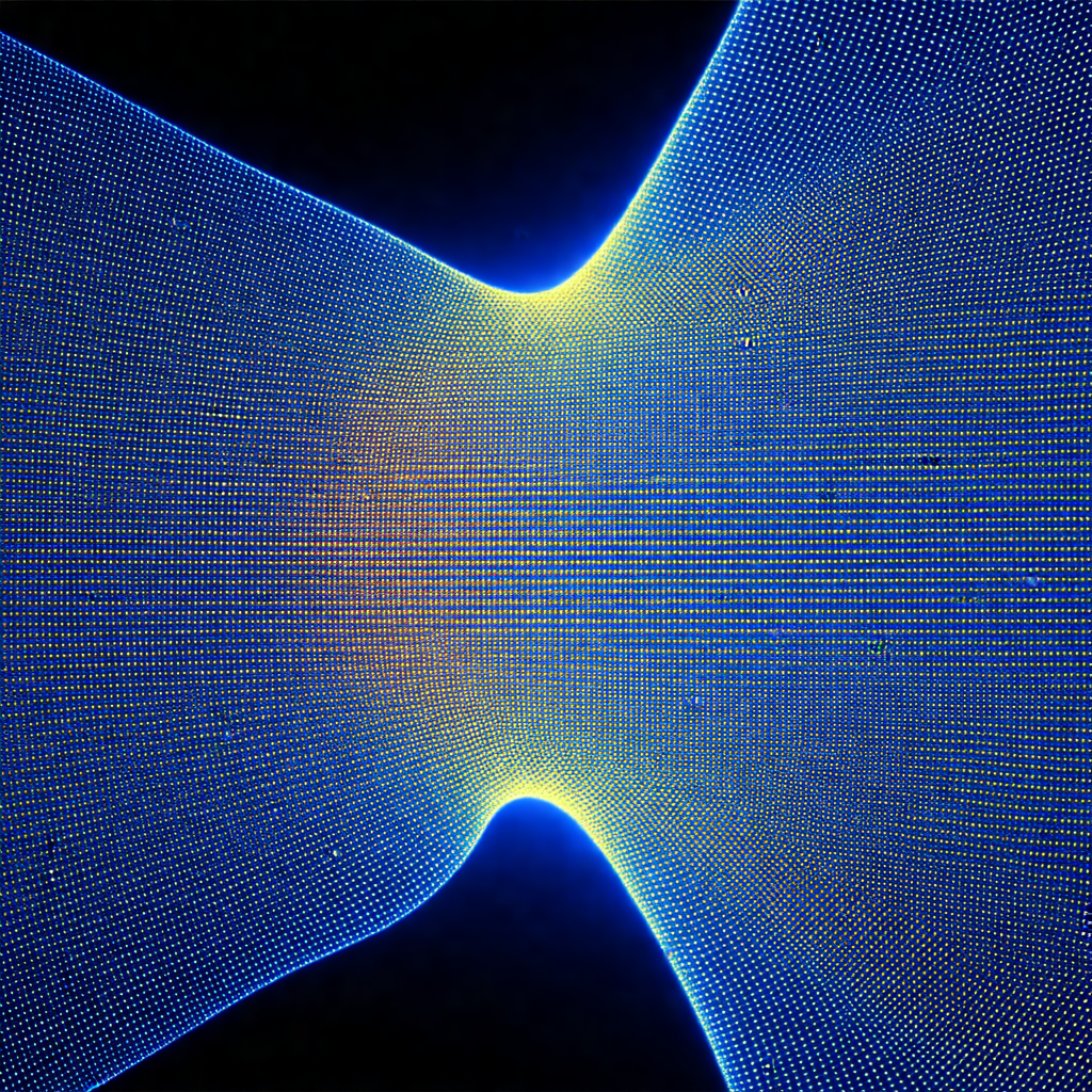 Brightly lit tunnel with a blue light illuminating the space