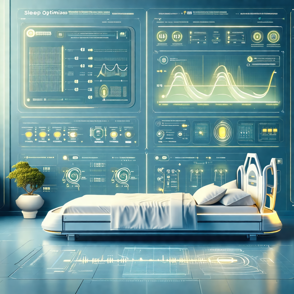 Futuristic bedroom with a bed positioned in the center of...