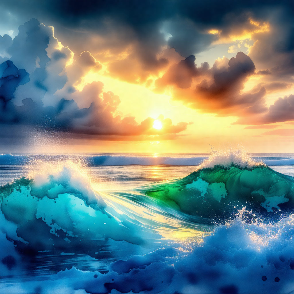 Painting of a beautiful sunset over the ocean