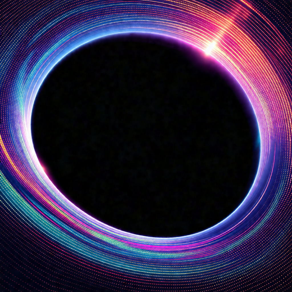 Black hole in the center of a vibrant, colorful background
