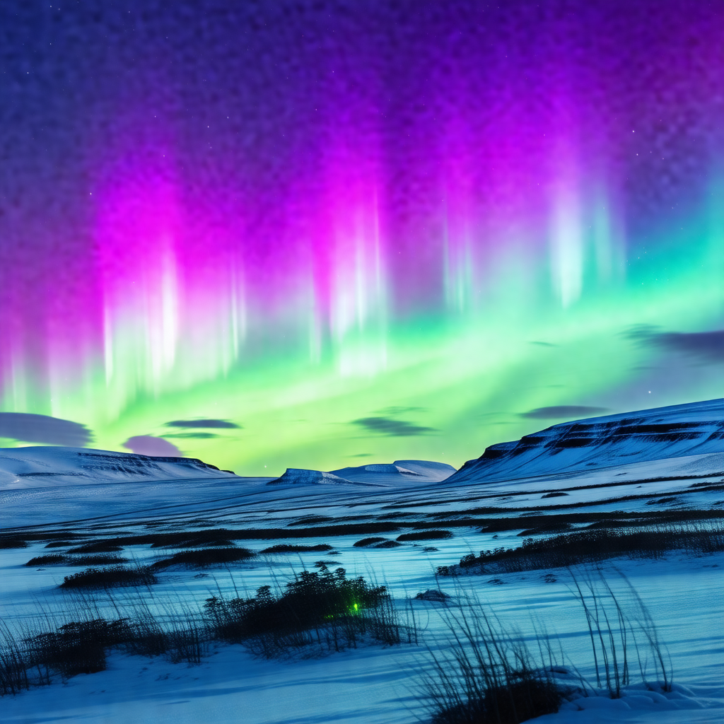 Captures a beautiful night scene with a purple sky filled...
