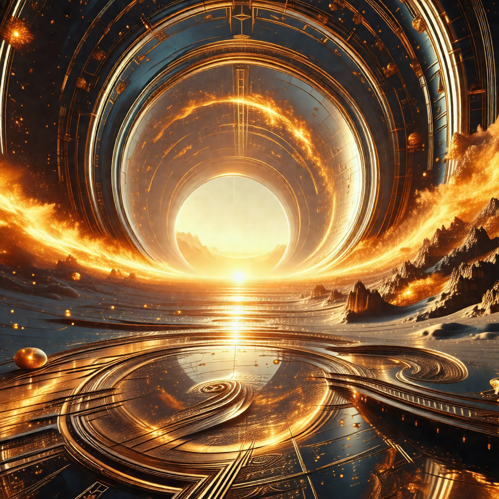 Digital painting of a futuristic cityscape with a large, ...