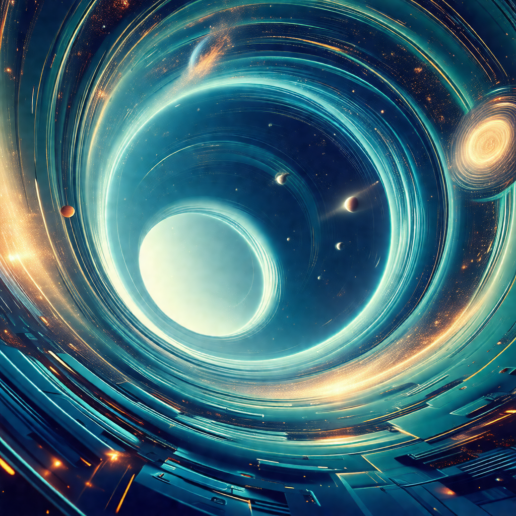 Futuristic space scene featuring a large, round, blue str...