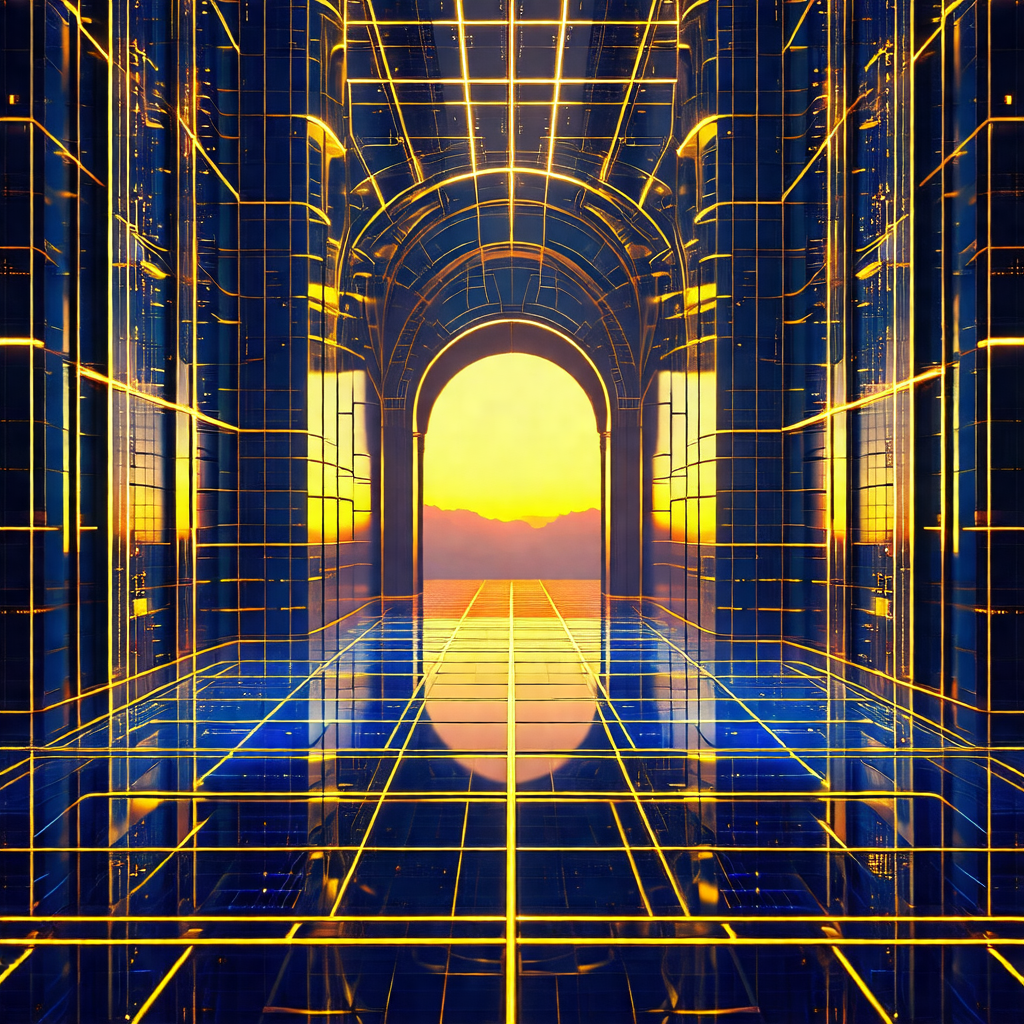 Futuristic, computer-generated scene featuring a large, o...
