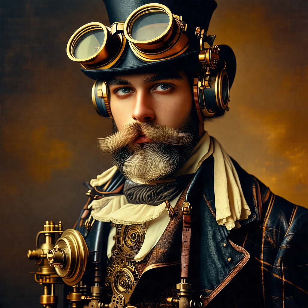 Man wearing a top hat and goggles, giving him a unique an...