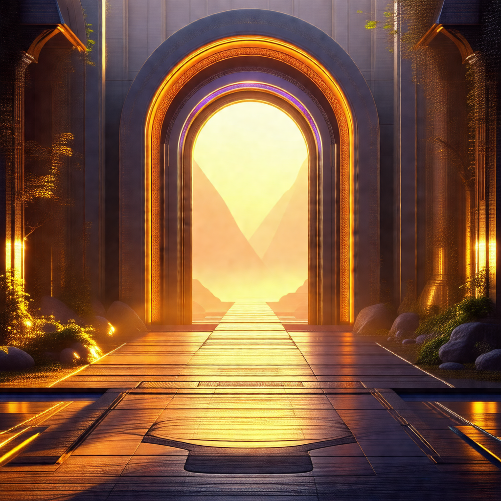 Digital painting of a large, open archway with a bright s...