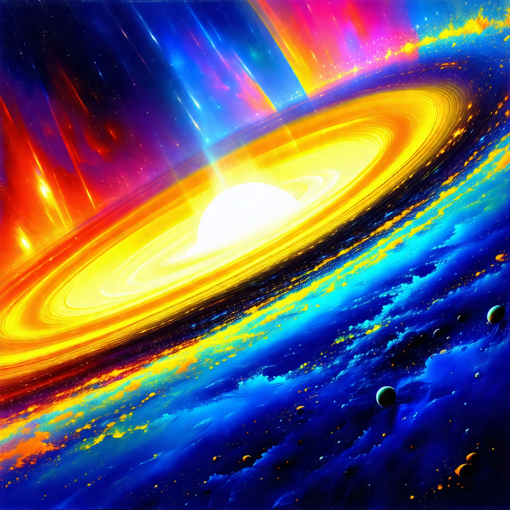 Colorful painting of a planet with a sun in the center